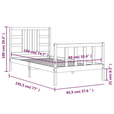 vidaXL Giroletto con Testiera Bianco 90x190 cm in Legno Massello