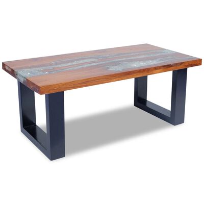Tavolino da caffè in legno di ulivo secolare e resina blu