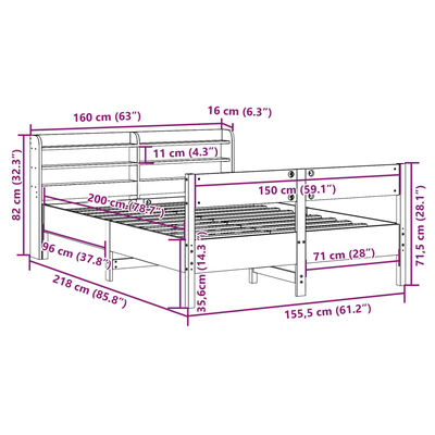 vidaXL Letto senza Materasso Bianco 150x200 cm Legno Massello di Pino