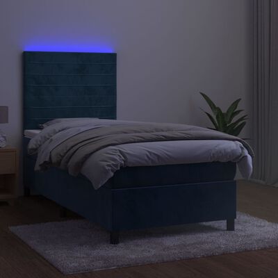 vidaXL Letto a Molle con Materasso e LED Blu Scuro 80x200cm in Velluto