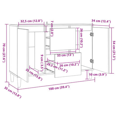 vidaXL Credenza Bianco Lucido 101x35x70 cm in Legno Multistrato