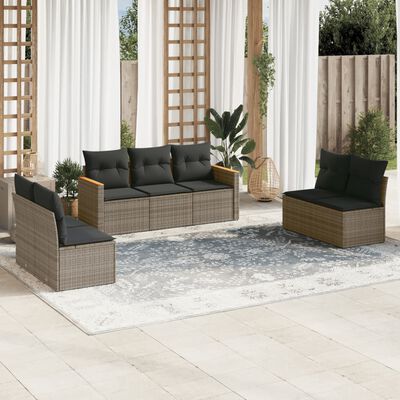 vidaXL Set Divani da Giardino 7 pz con Cuscini Grigio in Polyrattan