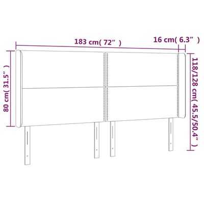 vidaXL Testiera ad Orecchio Marrone Scuro 183x16x118/128 cm in Tessuto