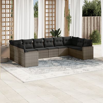 vidaXL Set Divano da Giardino 10 pz con Cuscini Grigio in Polyrattan