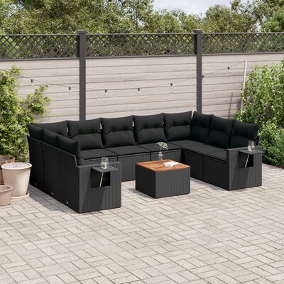 vidaXL Set Divani da Giardino 10pz con Cuscini in Polyrattan Nero