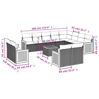 vidaXL Set Divani da Giardino 13 pz con Cuscini Grigio in Polyrattan