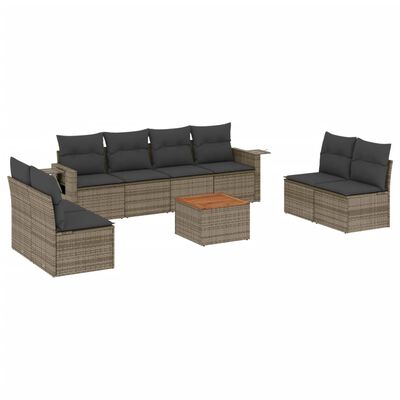 vidaXL Set Divano da Giardino 9 pz con Cuscini Grigio in Polyrattan