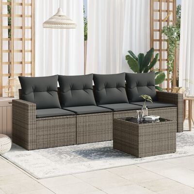 vidaXL Set Divano da Giardino 5 pz con Cuscini Grigio in Polyrattan