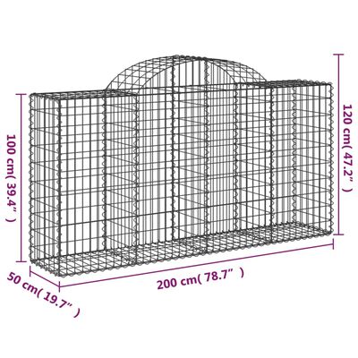 vidaXL Cesti Gabbioni ad Arco 7 pz 200x50x100/120 cm Ferro Zincato