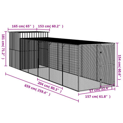 vidaXL Pollaio Area Corsa Grigio Chiaro 165x659x181 cm Acciaio Zincato