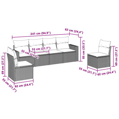 vidaXL Set Divano da Giardino 6pz con Cuscini Grigio Chiaro Polyrattan