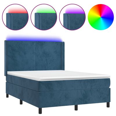 vidaXL Letto a Molle con Materasso e LED Blu Scuro 140x190 cm