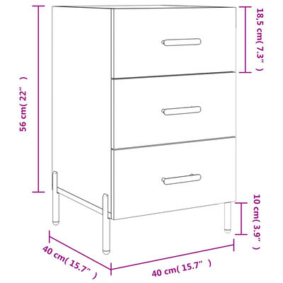 vidaXL Comodino Bianco Lucido 40x40x66 cm in Legno Multistrato