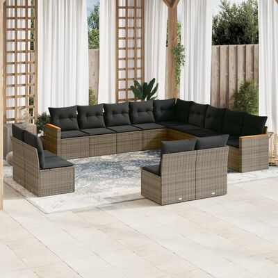 vidaXL Set Divani da Giardino 13 pz con Cuscini Grigio in Polyrattan