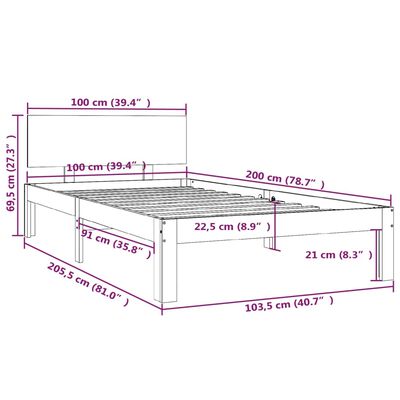 vidaXL Giroletto Marrone Ambra in Legno Massello di Pino 100x200 cm