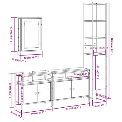 vidaXL Set Mobili da Bagno 4 pz Rovere Fumo in Legno Multistrato