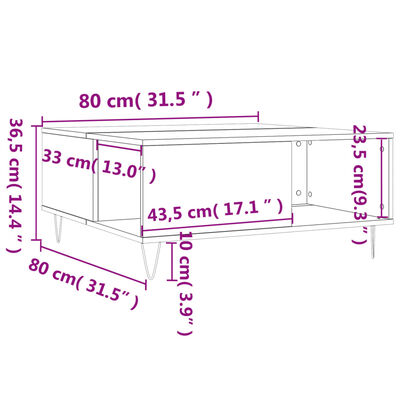 vidaXL Tavolino da Salotto Rovere Fumo 80x80x36,5 cm Legno Multistrato