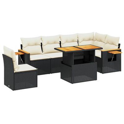 vidaXL Set Divani da Giardino con Cuscini 7pz Nero Polyrattan