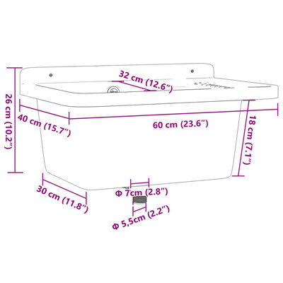 vidaXL Lavabo a Parete Grigio 60x40x28 cm in Resina