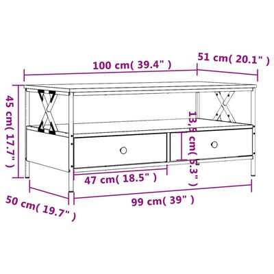 vidaXL Tavolino da Salotto Rovere Sonoma 100x51x45cm Legno Multistrato