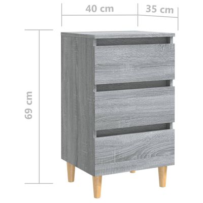 vidaXL Comodino con Gambe in Legno Massello Grigio Sonoma 40x35x69 cm