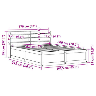 vidaXL Giroletto con Testiera Bianco 160x200 cm Legno Massello di Pino