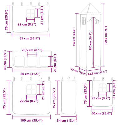 vidaXL Letto a Castello con Scivolo e Tende Rosa 90x200 cm