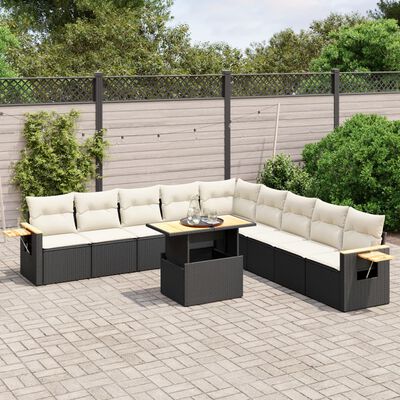 vidaXL Set Divani da Giardino 11 pz con Cuscini in Polyrattan Nero