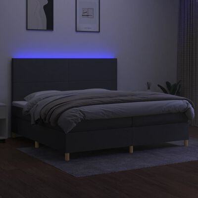 vidaXL Letto a Molle Materasso e LED Grigio Scuro 200x200cm in Tessuto