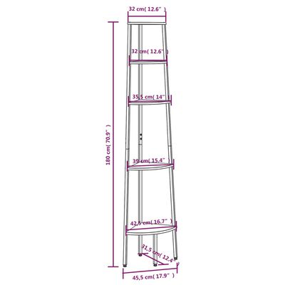 vidaXL Scaffale Angolare 5 Livelli Marrone Chiaro Nero 45,5x31,5x180cm