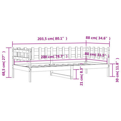 vidaXL Dormeuse senza Materasso Bianca 80x200 cm Legno Massello Pino