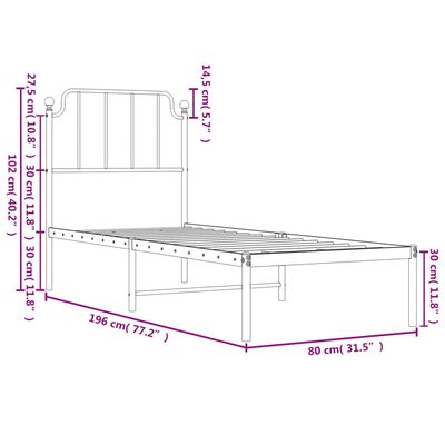 vidaXL Giroletto senza Materaso con Testiera Metallo Bianco 75x190 cm