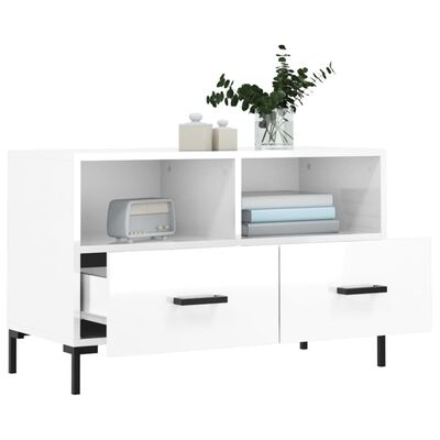 vidaXL Mobile Porta TV Bianco Lucido 80x36x50 cm in Legno Multistrato