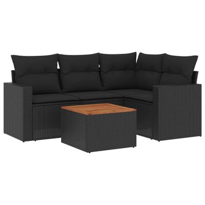 vidaXL Set Divani da Giardino 5 pz con Cuscini in Polyrattan Nero