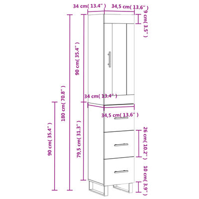 vidaXL Credenza Grigio Sonoma 34,5x34x180 cm in Legno Multistrato