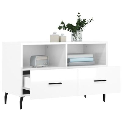 vidaXL Mobile Porta TV Bianco Lucido 80x36x50 cm in Legno Multistrato