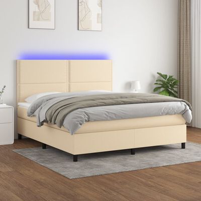 vidaXL Letto a Molle con Materasso e LED Crema 160x200 cm in Tessuto