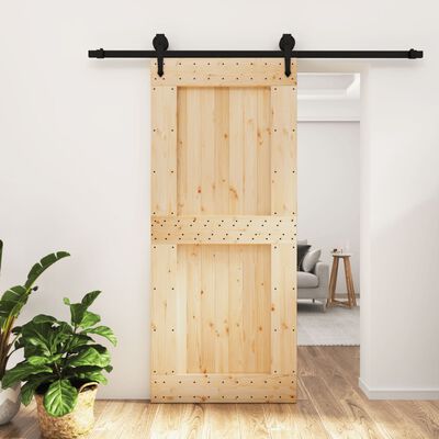 vidaXL Porta Scorrevole con Set Hardware 90x210 cm Legno Massello Pino