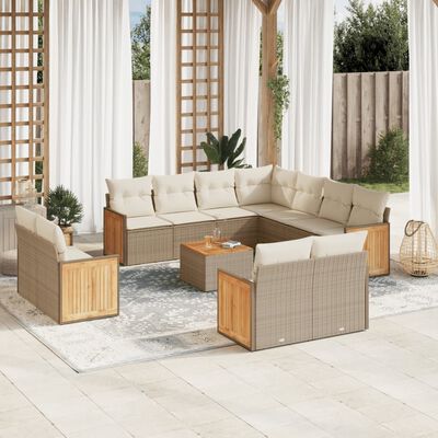 vidaXL Set Divani da Giardino 12 pz con Cuscini Beige in Polyrattan