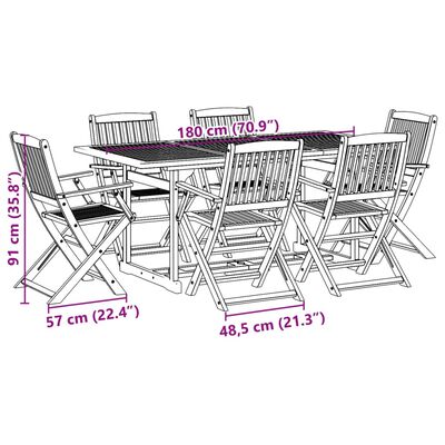 vidaXL Set da Pranzo da Giardino 7pz 180x90x75cm Legno Massello Acacia