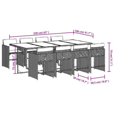 vidaXL Set da Pranzo da Giardino 9 pz con Cuscini Nero in Polyrattan