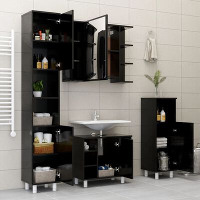 vidaXL Mobile Bagno con Specchio Nero 80x20,5x64 cm Legno Multistrato