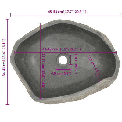 vidaXL Lavandino in Pietra di Fiume Ovale (45-53)x(34-41) cm