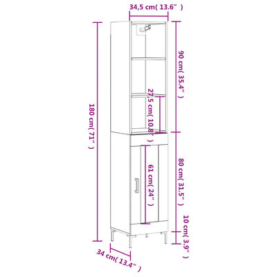 vidaXL Credenza Grigio Sonoma 34,5x34x180 cm in Legno Multistrato