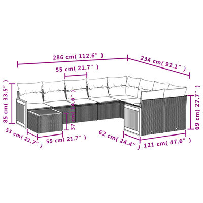 vidaXL Set Divano da Giardino 10 pz con Cuscini Beige in Polyrattan