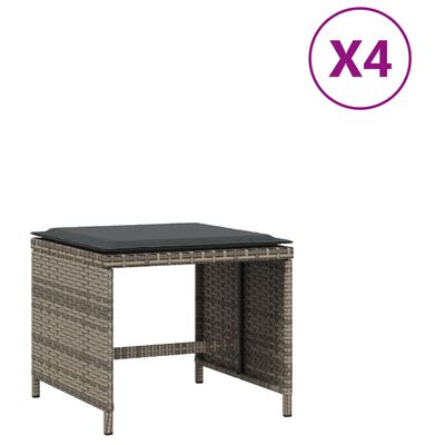 vidaXL Sgabelli Giardino con Cuscini 4 pz Grigi 40x40x35 cm Polyrattan