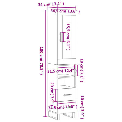 vidaXL Credenza Rovere Fumo 34,5x34x180 cm in Legno Multistrato