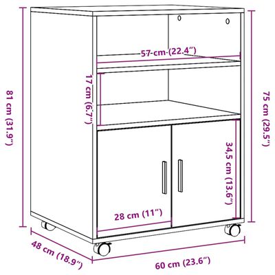 vidaXL Armadietto con Ruote Grigio Sonoma 60x48x81cm in Truciolato