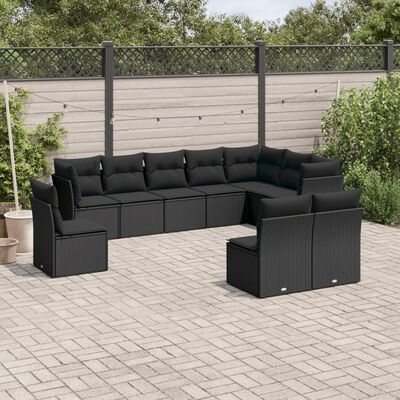 vidaXL Set Divani da Giardino 10pz con Cuscini in Polyrattan Nero