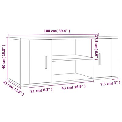 vidaXL Mobile TV Grigio Sonoma 100x35x40 cm in Legno Multistrato